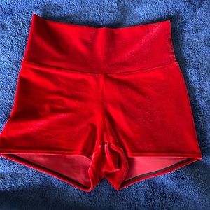 Red crushed velvet Circus aerial shorts